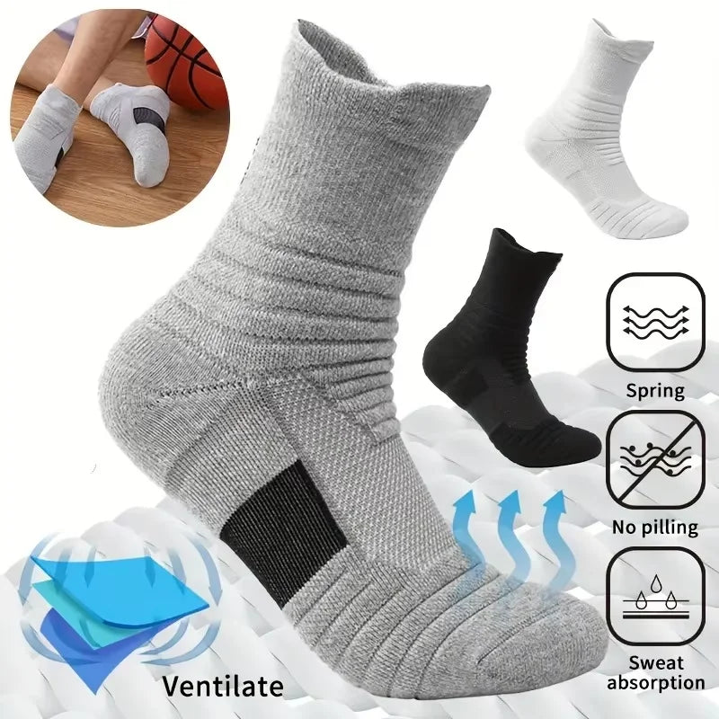 3 Pairs Breathable Mesh Athletic Terry Socks Cushioned Moisture-managing and Durable Reduces Foot for Running Hiking & Sports
