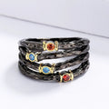 925 Stamp Inlaid with Colorful Zircon Women's Ring Multi-layer Irregular Black Gold Jewelry Women's Party Birthday Gift