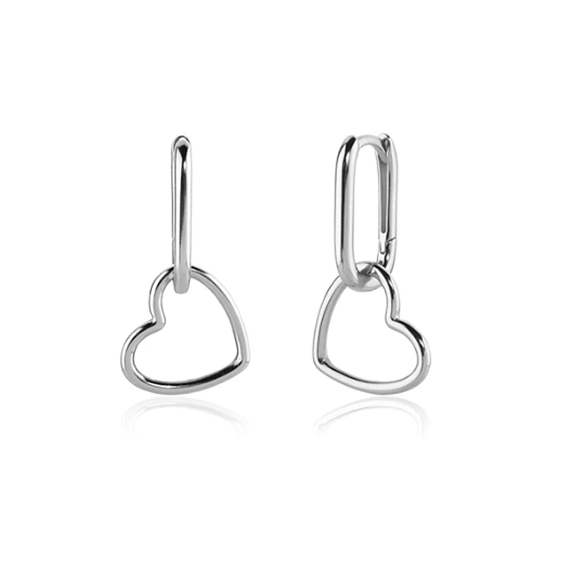 F.I.N.S Minimalist Real S925 Sterling Silver Oval Heart-Shaped Drop Earrings Geometric Smooth Hoops Pendientes Plata 925 Jewelry