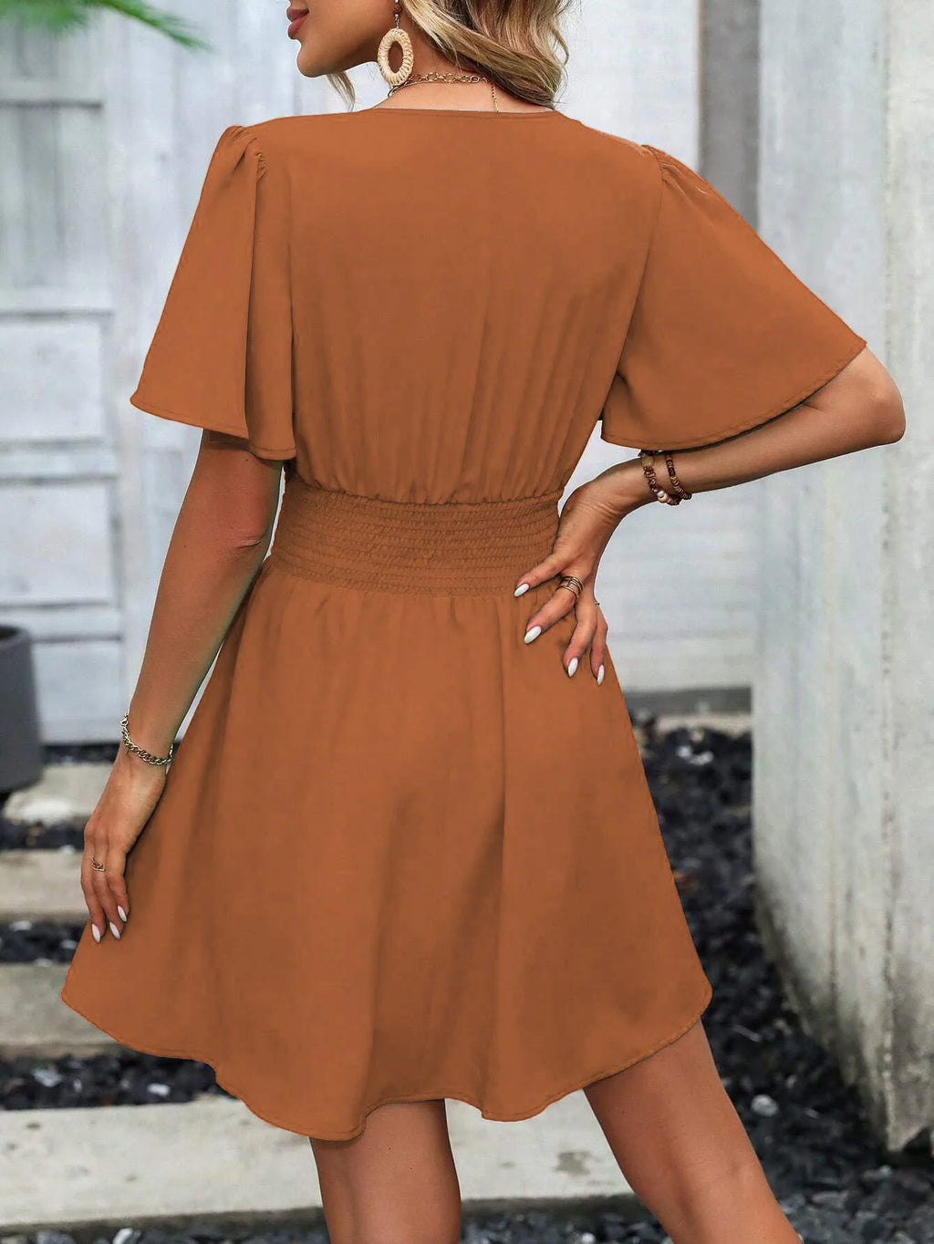 Woman Summer V-Neck Ruffled Sleeve Solid Color Dress Woman Clothing Tops Skirts Y2k Clothes