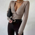 Women's Sweaters Pullovers Spring Autumn New Styles Solid Color Sweaters Fashionable Sexy V-neck Slim Fit Knitted Sweater Tops