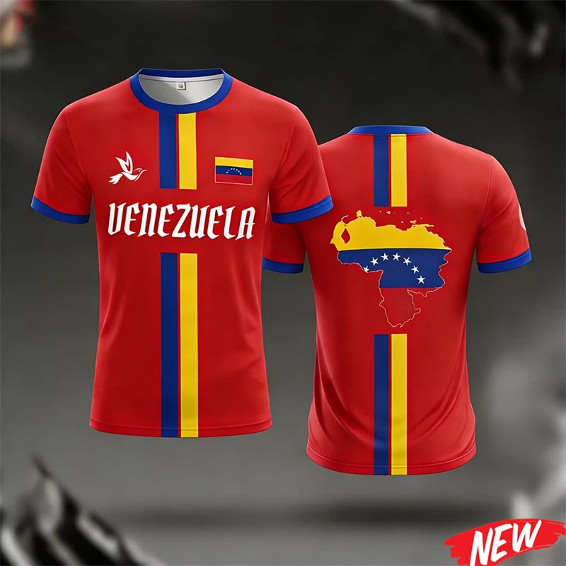 Venezuela Flag Print Jersey Summer Men's Football Training Apparel Youth Outdoor Sports Breathable Quick Drying Sports T-shirt
