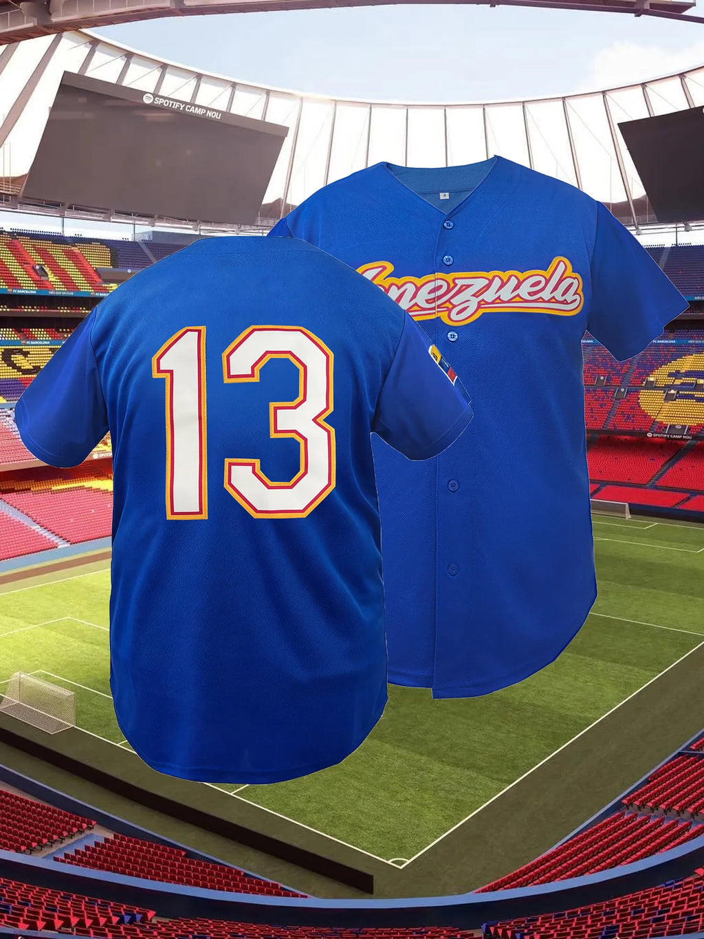Men's #13 Letter Embroidered Venezuela Baseball Jersey-Sports Shirt-Breathable Short Sleeve Unisex Baseball Shirt Men Clothing