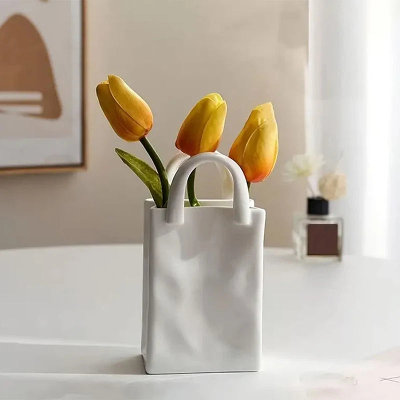 Handbag Shape Vase Modern Decorative White Vase