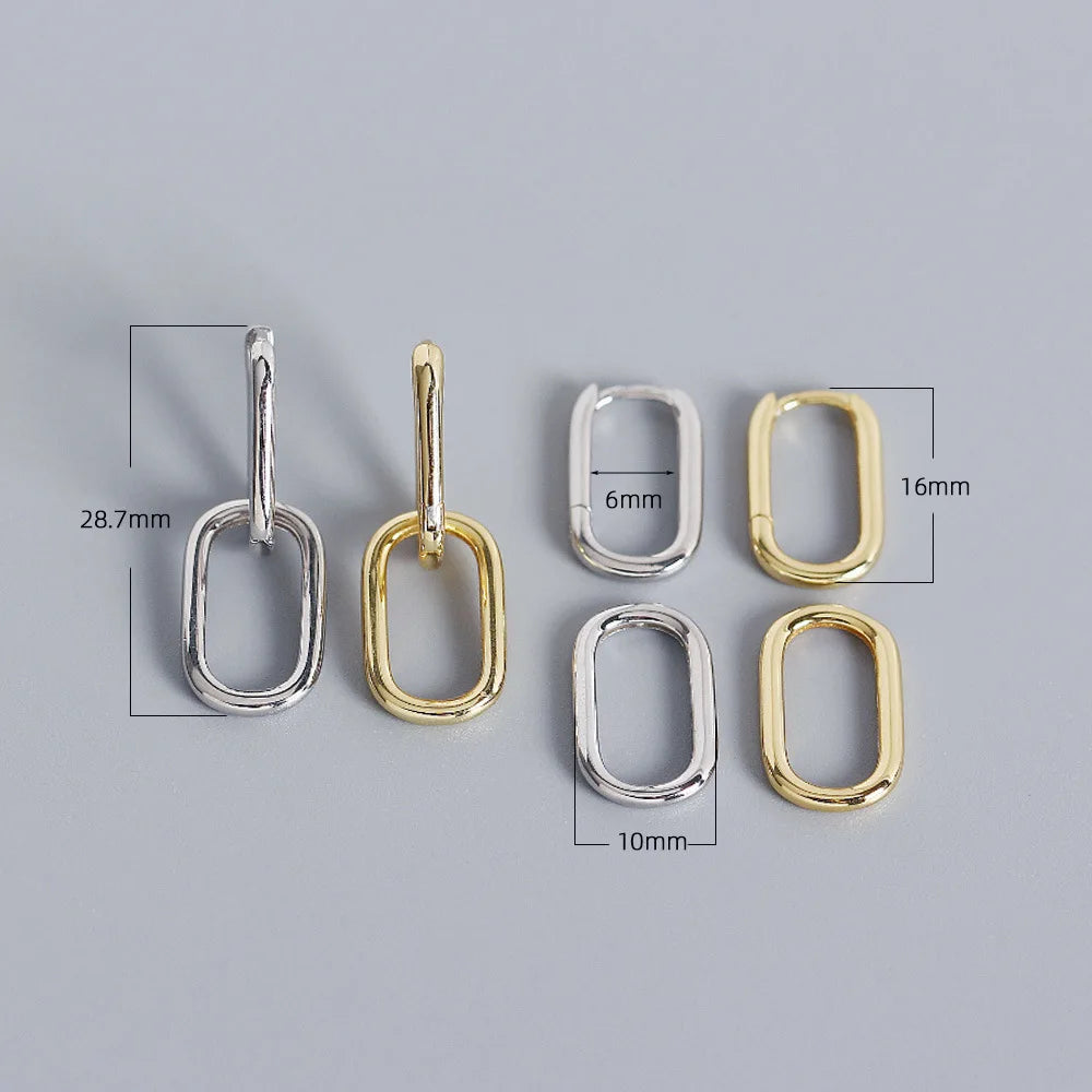 F.I.N.S Minimalist Real S925 Sterling Silver Oval Heart-Shaped Drop Earrings Geometric Smooth Hoops Pendientes Plata 925 Jewelry