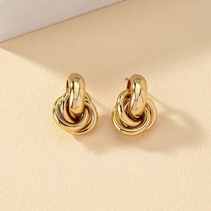 Gold & Silver Knot Hoop Earrings for Women – Trendy Twist Stud Jewelry