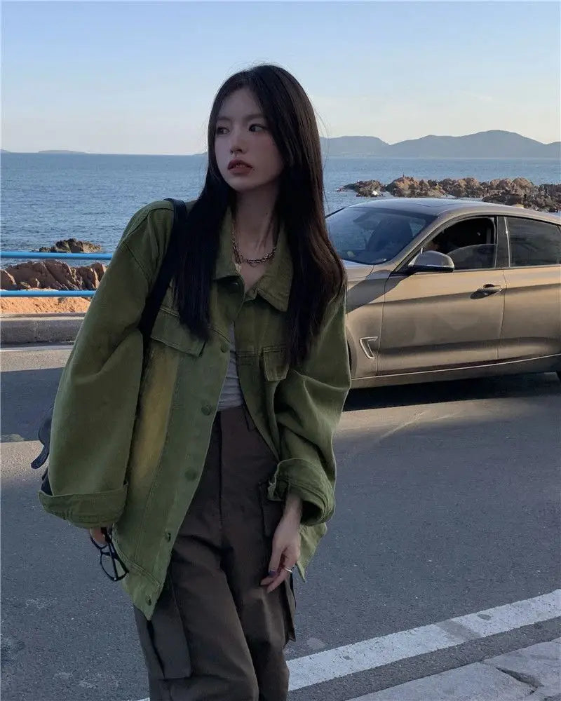Women Jacket Vintage Workwear Denim Coat