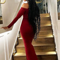 Women's Dresses Autumn New Sexy One-Shoulder Red Dress Streetwear Fashion Casual Slim Elegant Female Club Knitted Dress Clothing