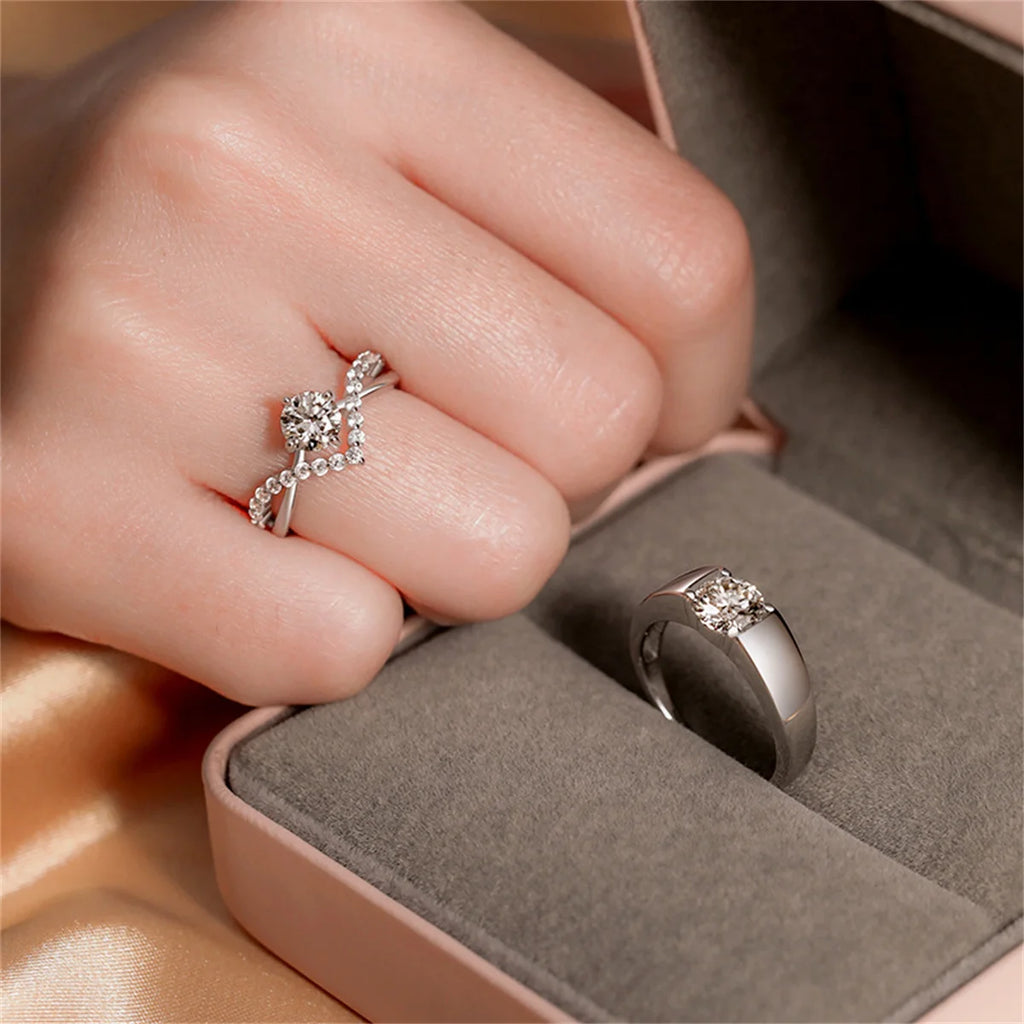2Pcs/set Silver Plated Crown Square Couple Rings For Women Men Punk Forever Endless Love Wedding Ring Valentine's Day Jewelry
