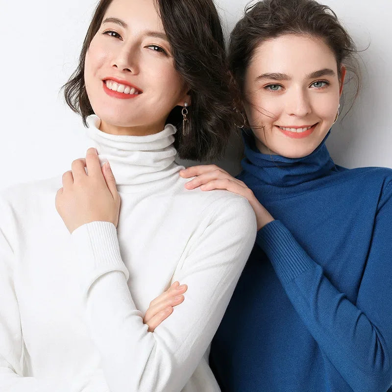 Turtleneck Women Sweater Warm Winter Solid Korean Stretch Slim Lady Jumpers Cashmere Black Sweater Pullover Femme Basic Knitwear