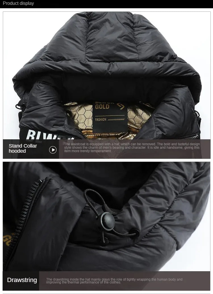 Autumn Winter Men Down Vest Casual Fashion Business British Coat Warm White Duck Down Trend Versatile Male Hooded Jacket Top New