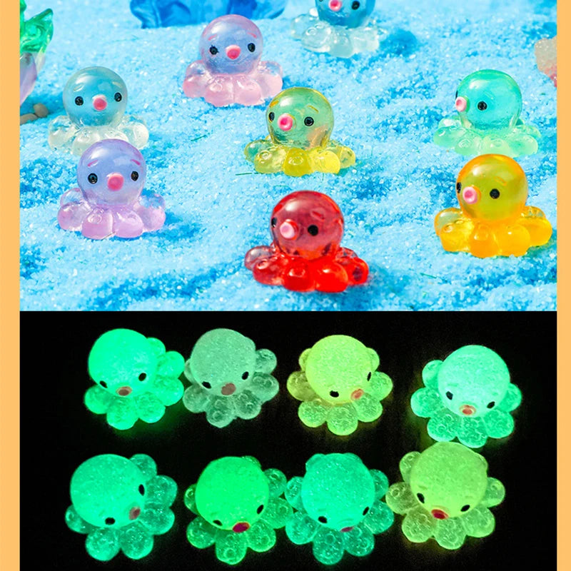 10 Pcs Glow-in-the-dark Cute Octopus Resin Desktop Decorations Ornaments