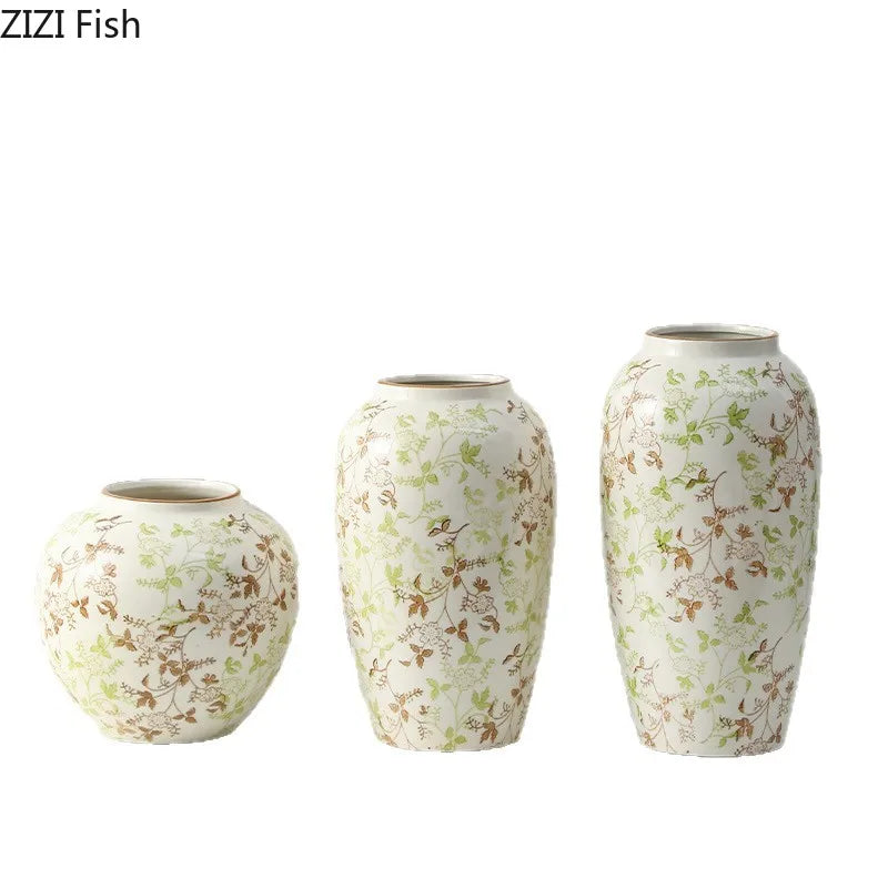 Red and White Porcelain Vase Elegant Classical Flowers Pot