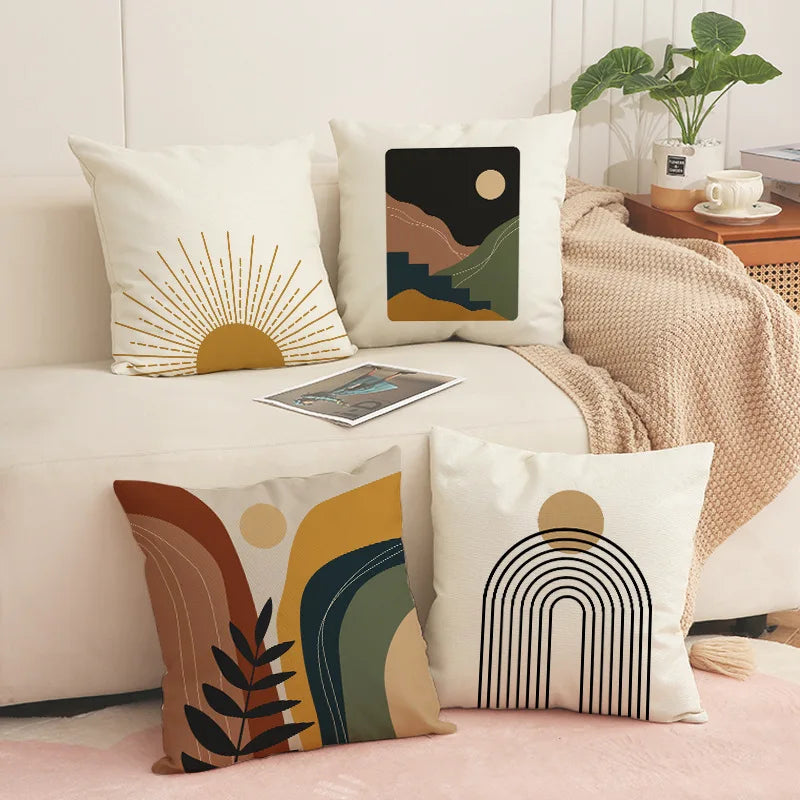 BOHO Style Printing Pillow Cover Indoor Bay Window Decoration Square Geometric Cushion Linen Abstract Simple Sofa Pillow