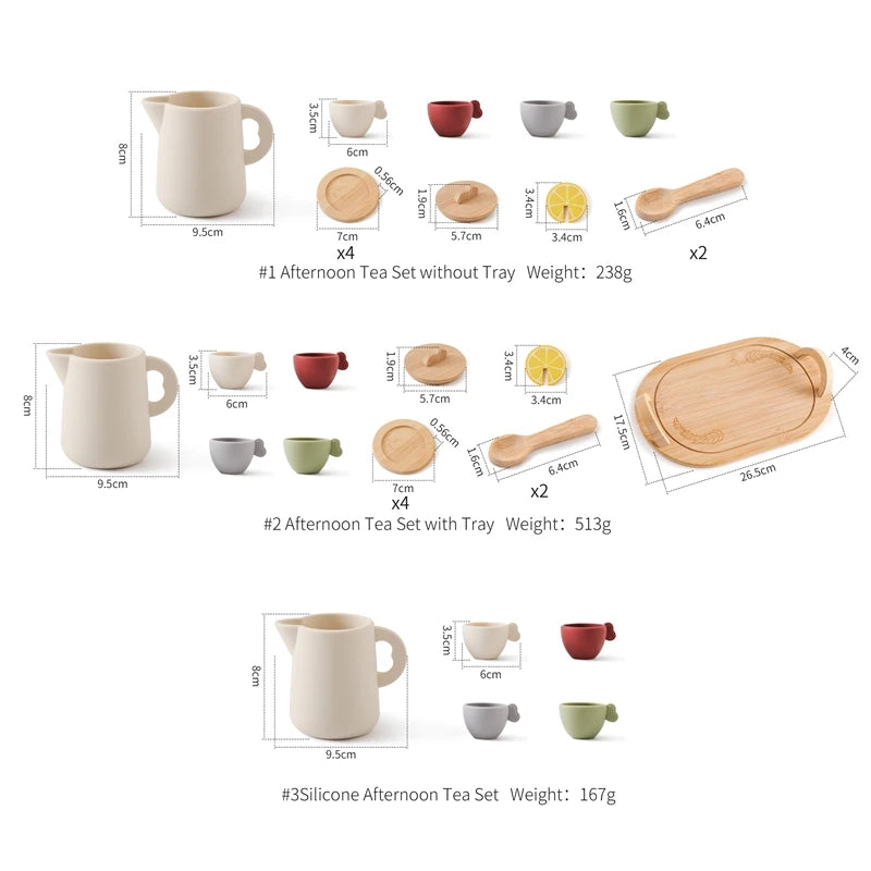 Wooden Montessori Toys Toddler Pretend Play Tea Party Set Silicone Teapot Cups Wood Tray Scoop Toys for Kids Birthday Gift