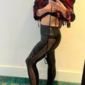 Women's Long Pants 2025 Spring/Summer New Women's Casual Water Diamond Contrast Mesh High Waist Tight Pants