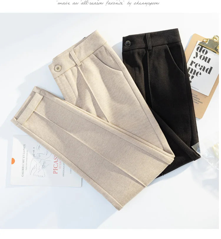 Woolen Pants Women's Harem Pencil Pants High Waist Casual Suit Pants Office Lady Women Trousers Hot Sale