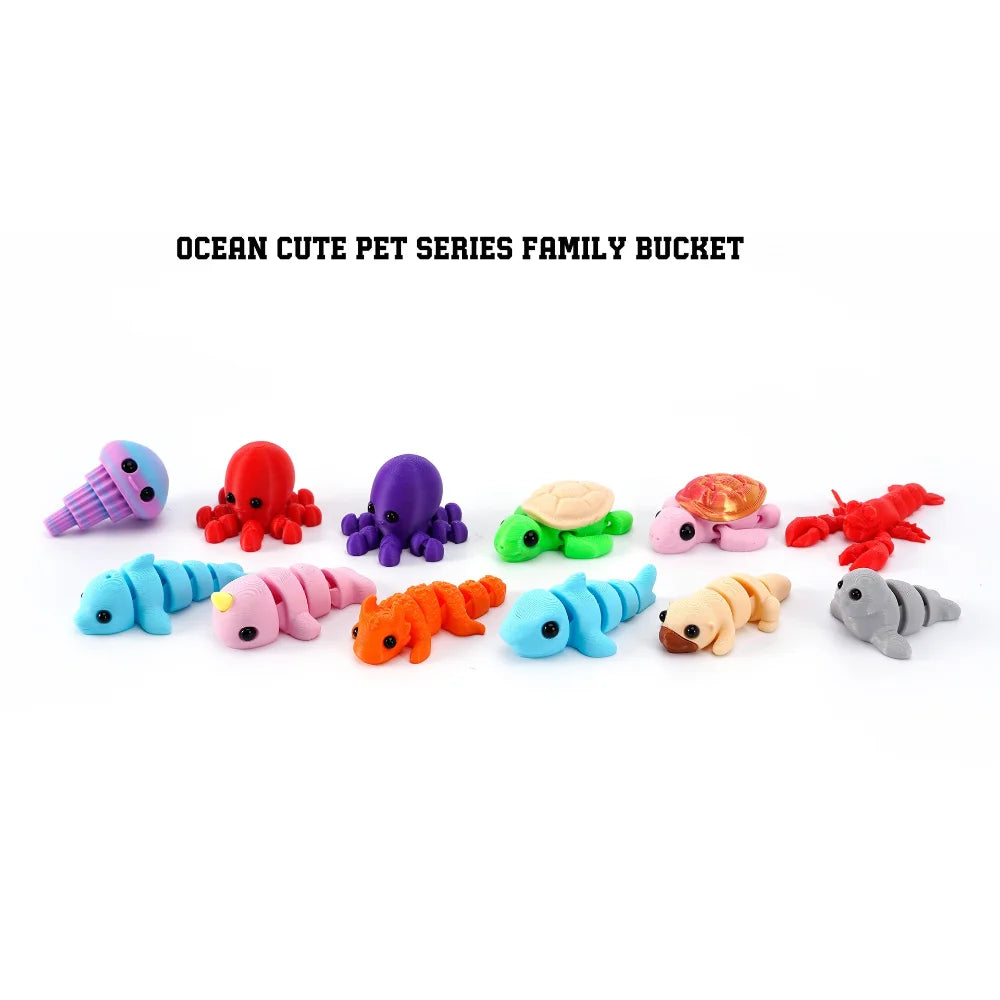 3D Printed Marine Animals Multi-Joint Rotatable Fidget Toys Office Desktop Ornament Home Decor Animal Model Figurine Car Decor