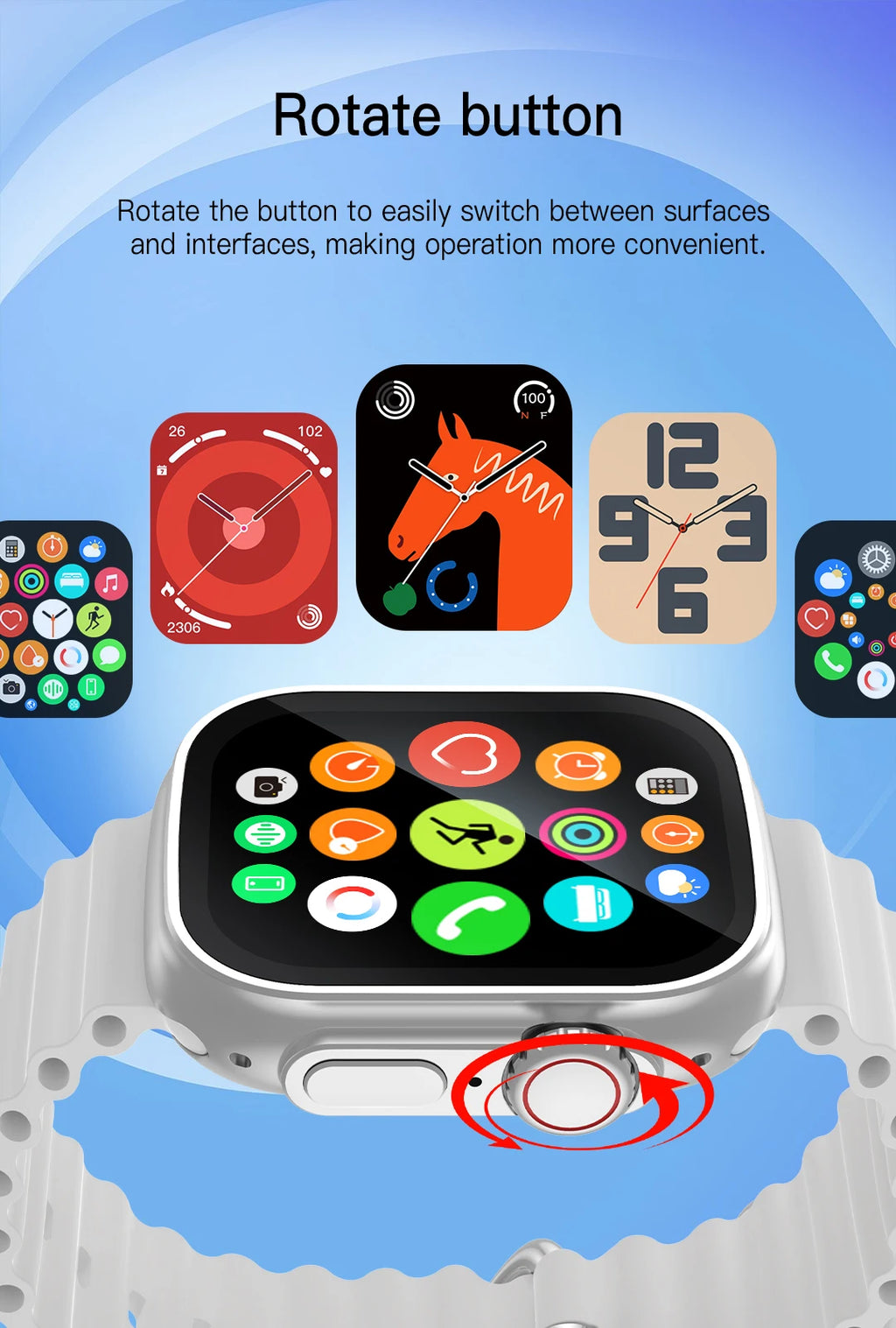 Smart Watch For Men Women 2.01" HD Screen Heart Rate Blood Pressure Monitor Fitness Tracker Calorie Counter Cycling Sport Watch