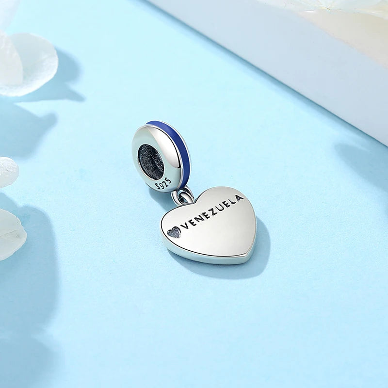 925 Sterling Silver Charms Flag Of Venezuela Heart Pendant Beads Fit Original Brand Bracelets Necklaces Jewelry For Women