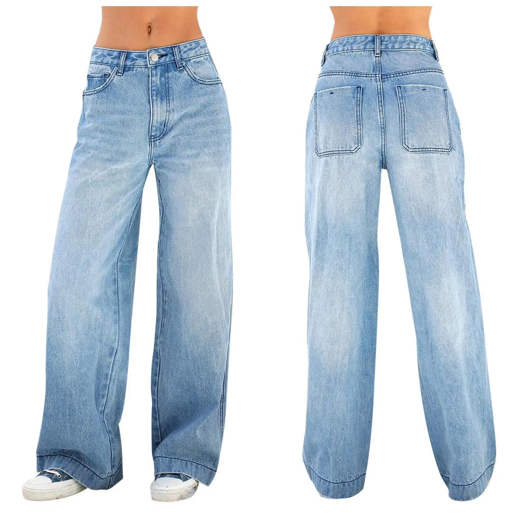 High Waisted Wide Leg Jeans for Women Vintage Washed Baggy Denim Pants Casual Streetwear Trousers