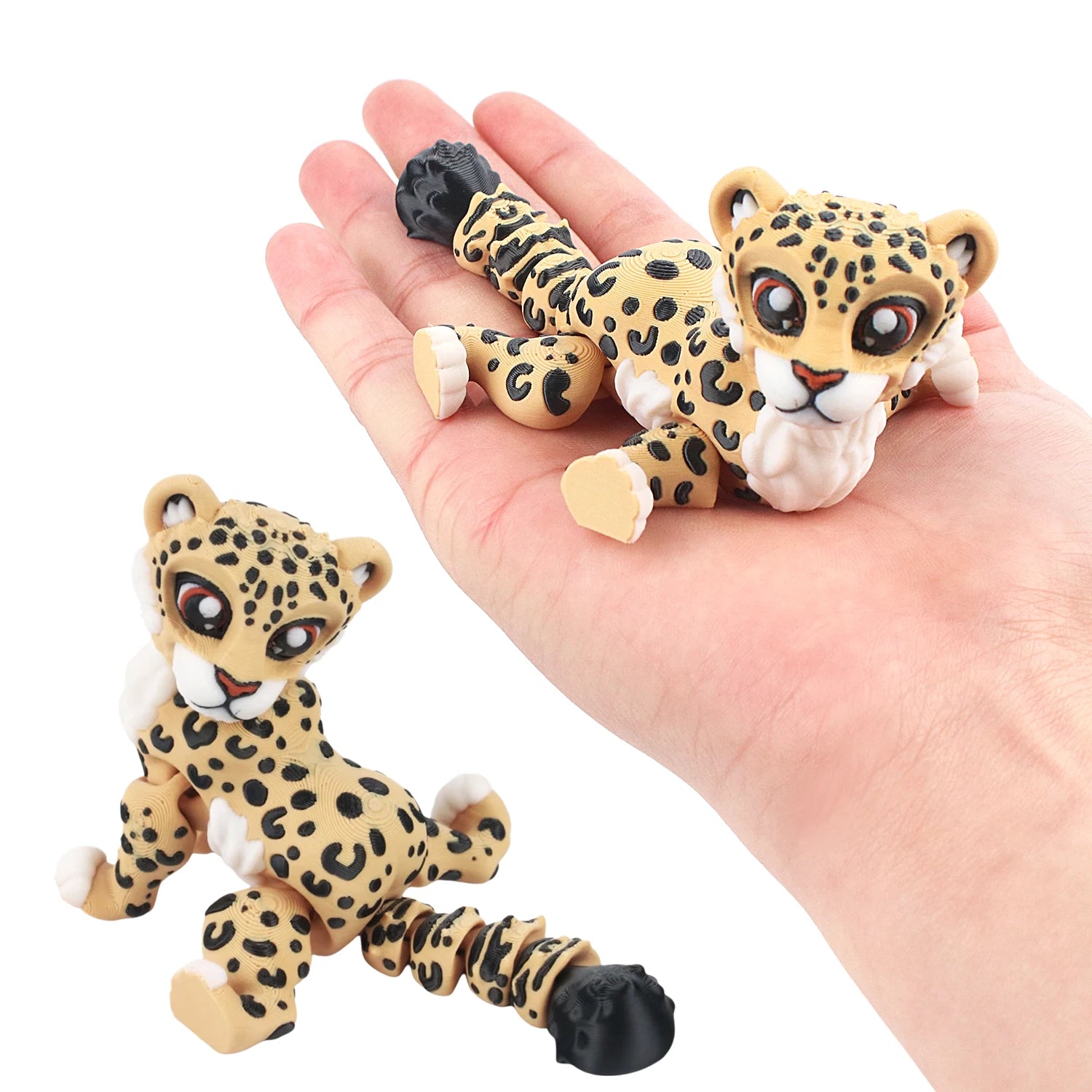 3D printed cheetah, integrated articulated simulation animal model, creative multi-color desktop decoration, creative trendy pla