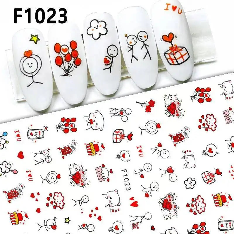 1PCS Valentine's Day Nail Stickers Cartoon Love Nail Supplies Nail Decals for Ladies Nail Art Decoration