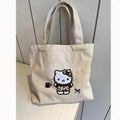 New Hello Kitty Handbag Cute Embroidered Large-Capacity Cartoon Handbag Corduroy Small Bag Students School Single Shoulder Bag
