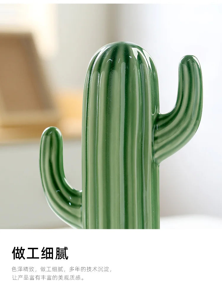 Minimalist Ceramic Cactus Ornament Creative Home Craft Decor for Living Room Entrance Desktop Business Gift