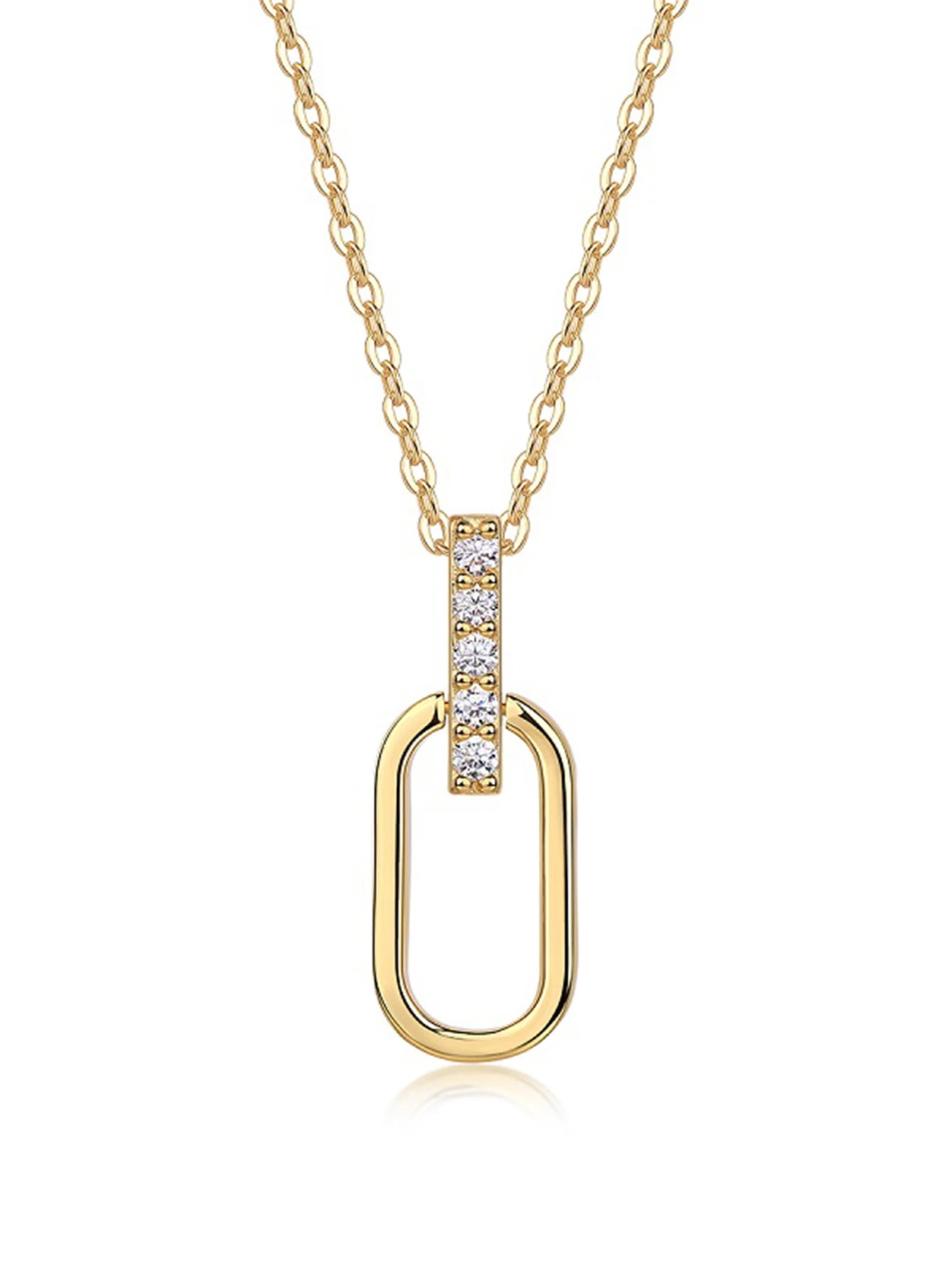 JIUZUAN Geometric Pendant Necklace 925 Silver 18K Gold Plated Stylish Jewelry for Women Gift Comes with GRA Certificate