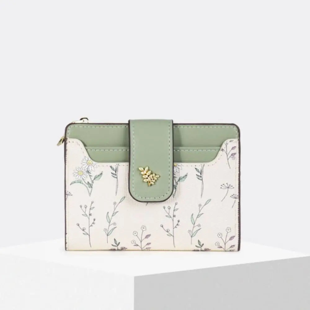 Slim PU Leather Short Wallet INS Multi-Cards Zipper Coin Purse Hasp Small Flowers Card Bag Wallet Zipper Hasp For Women Girl