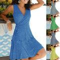 Casual Plus Size Women's Floral Wrap V Neck Midi Dress A Line Swing Cap Sleeve Midi Vestidos De Fiesta
