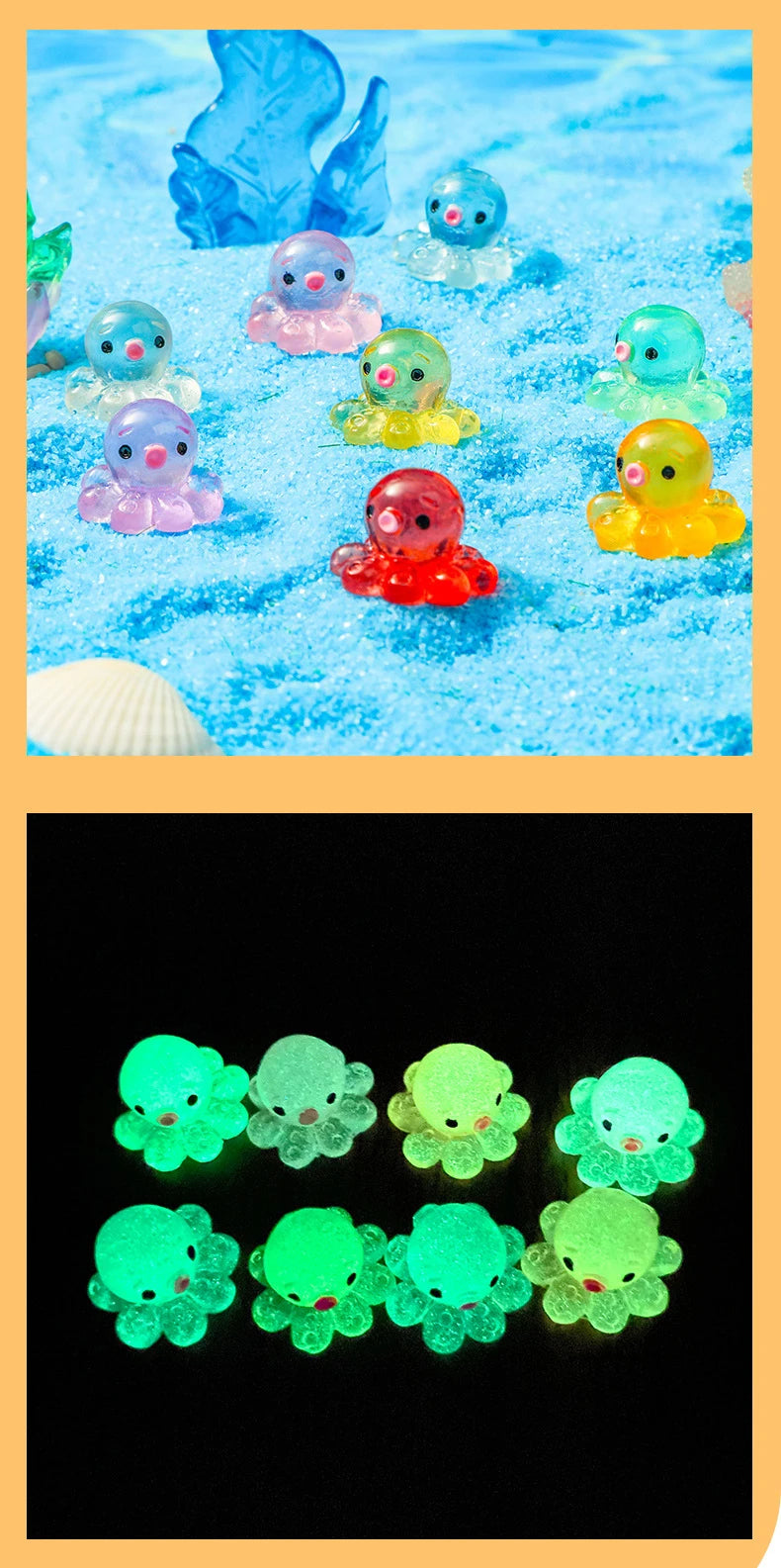 10 Pcs Glow-in-the-dark Cute Octopus Resin Desktop Decorations Ornaments
