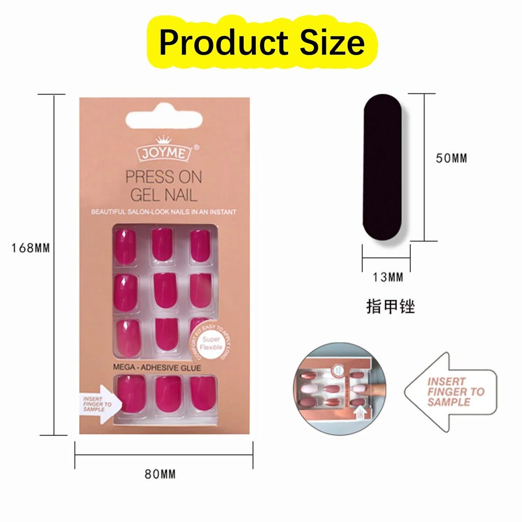 24pc nails Art Fake Nail Tips False Press on Coffin with Glue Stick Designs Clear Display Short Set Full Cover Artificial Square