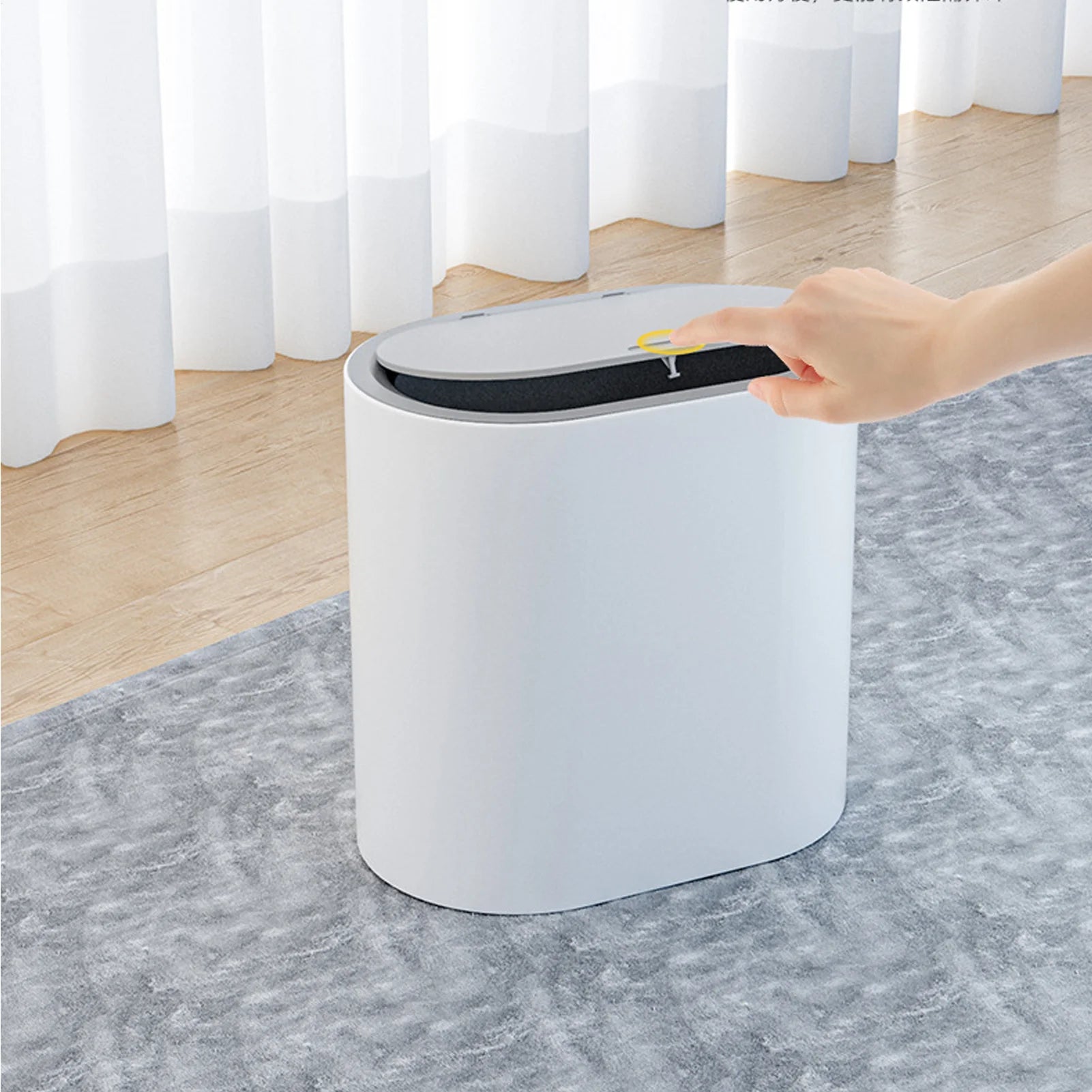 Press Top Trash Can with Lid, Slim Waste Basket for Bathroom Kitchen, Compact Office Living Room Garbage Bin