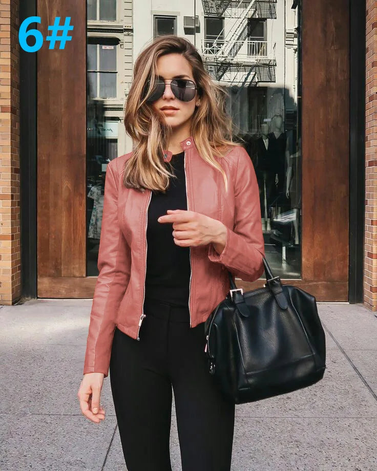 Female Jackets Office Lady Casual Coats Autumn Fashion Short Thin Women Flight Jacket Pu Leather Outwear Zipper Outfit 2024