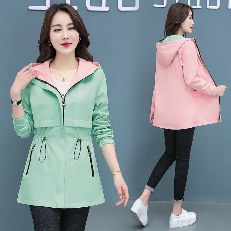 Spring Autumn Jacket Women's Loose Coat 2025 New Double-sided Wear Trench Coat Mid-length Windbreaker 5XL Women's Top