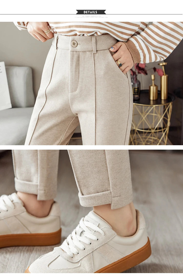 Woolen Pants Women's Harem Pencil Pants High Waist Casual Suit Pants Office Lady Women Trousers Hot Sale