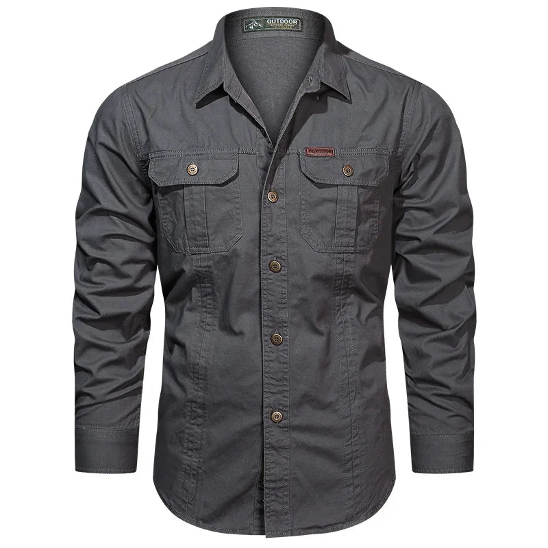 Men Military Outdoor Shirts Male Cotton Multi-pocket Tooling Casual Shirts Good Quality Man Large Size Solid Long-sleeved Shirts