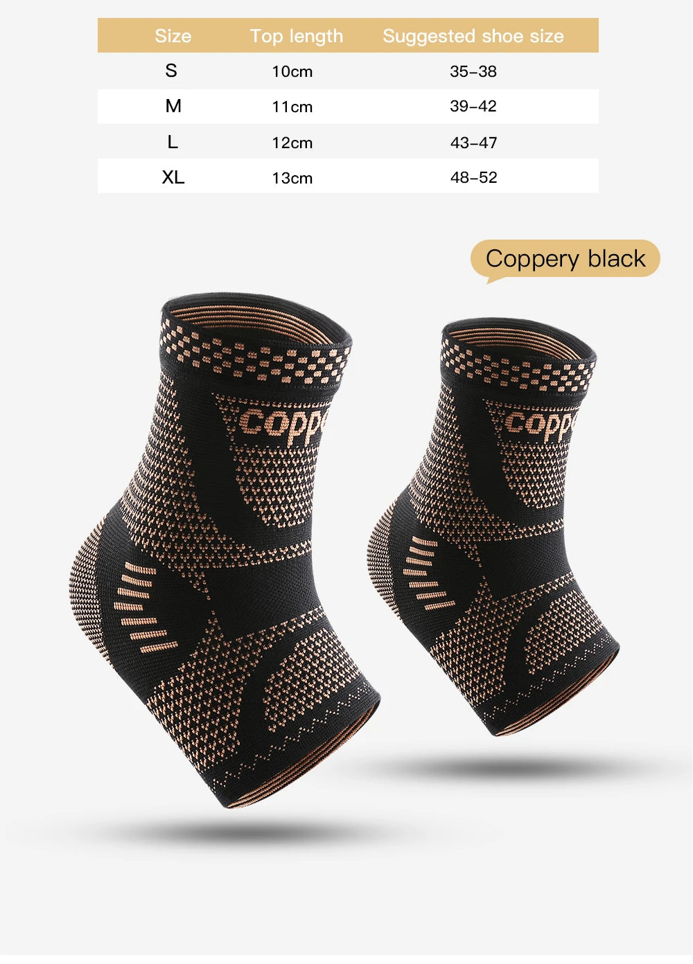 1Pcs Copper Ankle Brace,Infused Ankle Support Compression Sleeve for Men Women,for Foot Pain,Sprained Ankle,Recovery,sports