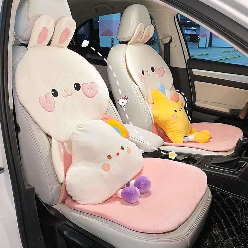 Cute Cartoon Animal Car Seat Covers Cushion Breathable Ice Silk Universal For Women Ladies Gifts Auto Interior Decor Accessories