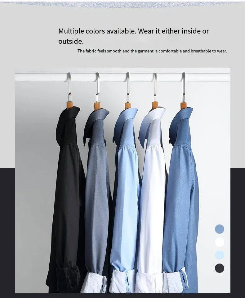 Winter and autumn men's long-sleeved warm-weather shirts for business and casual wear, non-stretchable men's clothing