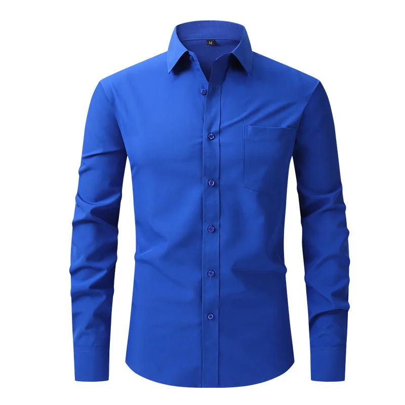 New spring and summer American men's shirt business casual long sleeve slim professional formal wear free ironing solid color