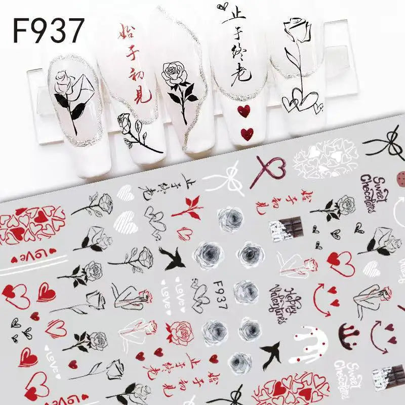 1PCS Valentine's Day Nail Stickers Cartoon Love Nail Supplies Nail Decals for Ladies Nail Art Decoration