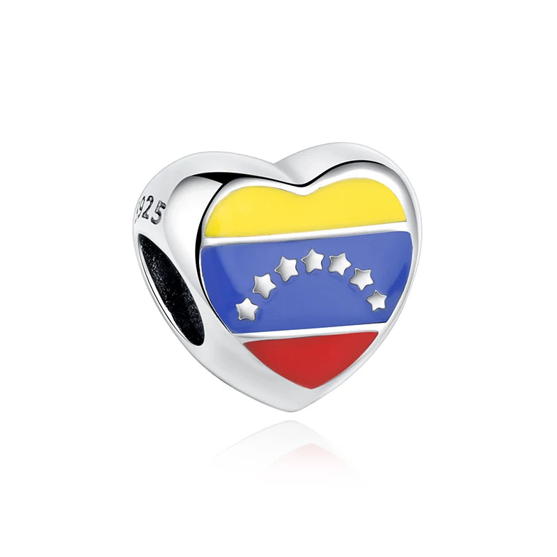 925 Sterling Silver Charms Flag Of Venezuela Heart Pendant Beads Fit Original Brand Bracelets Necklaces Jewelry For Women