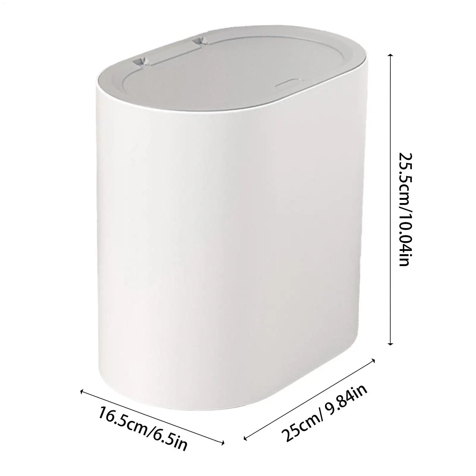 Press Top Trash Can with Lid, Slim Waste Basket for Bathroom Kitchen, Compact Office Living Room Garbage Bin