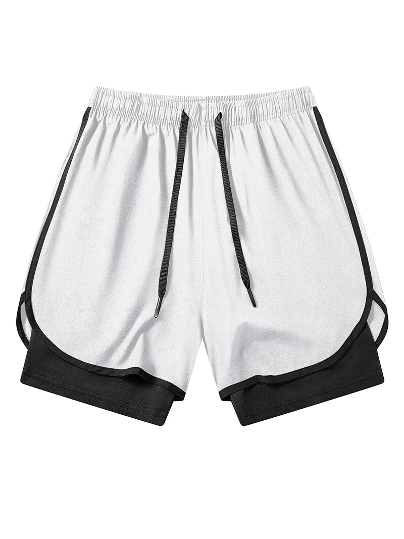 Men's 2 in 1 Running Workout Short with Phone Pocket Towel Loop Gym Athletic Quick Dry Stretchy Performance Shorts Activewear