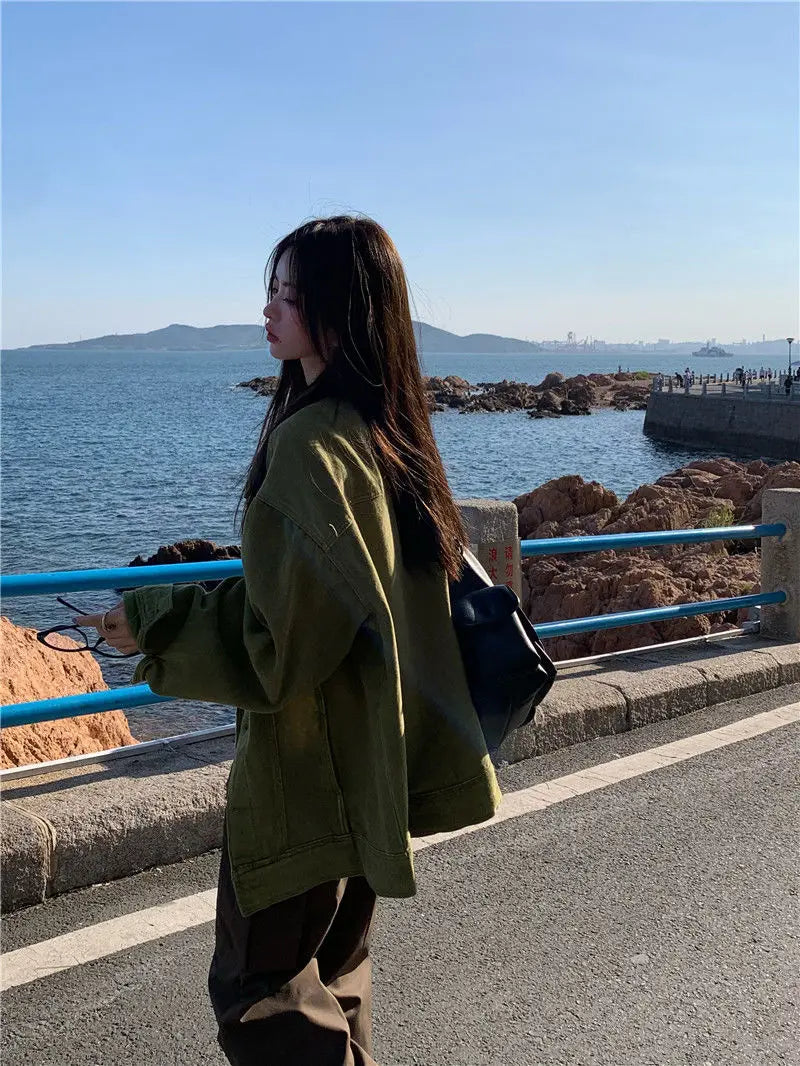 Women Jacket Vintage Workwear Denim Coat