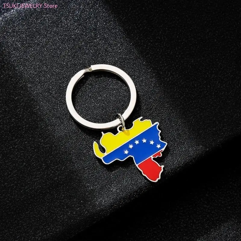 Venezuela Map Flag Keychain Charm Pendant Keyring Stainless steel Keychain Remembrances Jewelry Gifts for Women Men