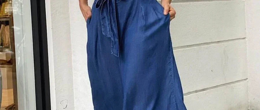 Women Denim Long Loose Wide Leg Pants High Waist Full Length Solid Color Trousers Jeans